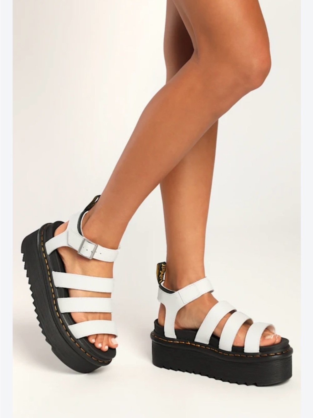 Dr. Martens White Leather Platform Strappy Sandals